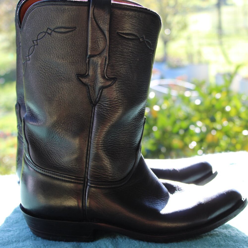 Lucchese Black Leather Boots Size 8D - Picture 3 of 16